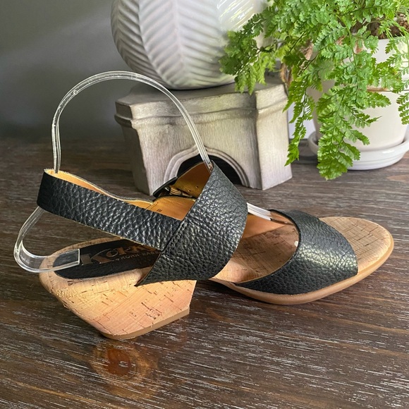 Kork-Ease Korks Laurelin Black Pebbled Leather Cork Block Heel Sandals Women 8 M - Picture 6 of 11